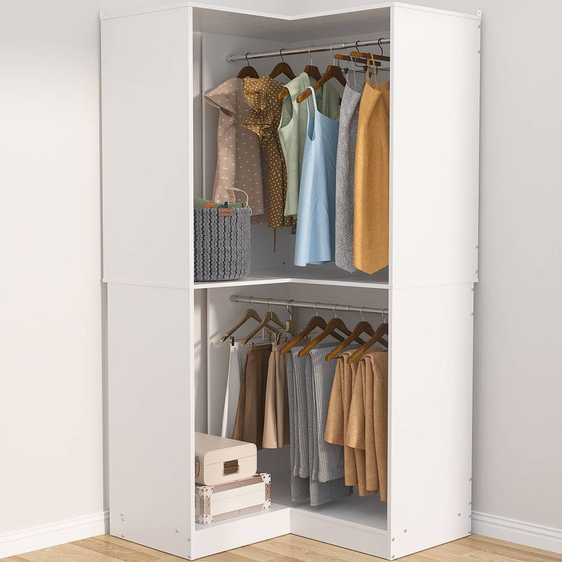 31.5'' Freestanding Corner Closet Organizer with Hanging Rods, Space-saving Closet System for Walk-in Closet
