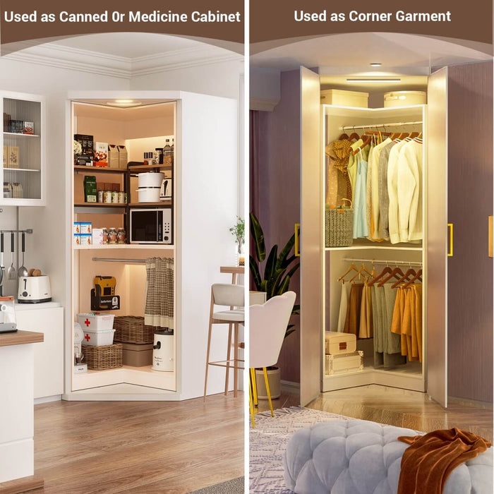31.5'' Freestanding Corner Closet Organizer with Hanging Rods, Space-saving Closet System for Walk-in Closet