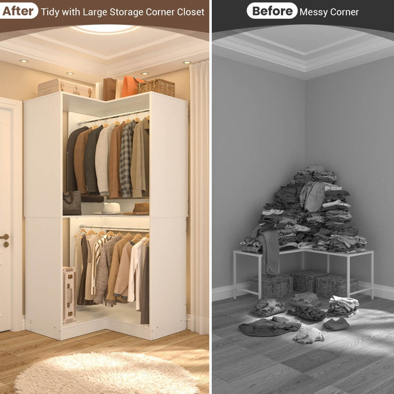 31.5'' Freestanding Corner Closet Organizer with Hanging Rods, Space-saving Closet System for Walk-in Closet