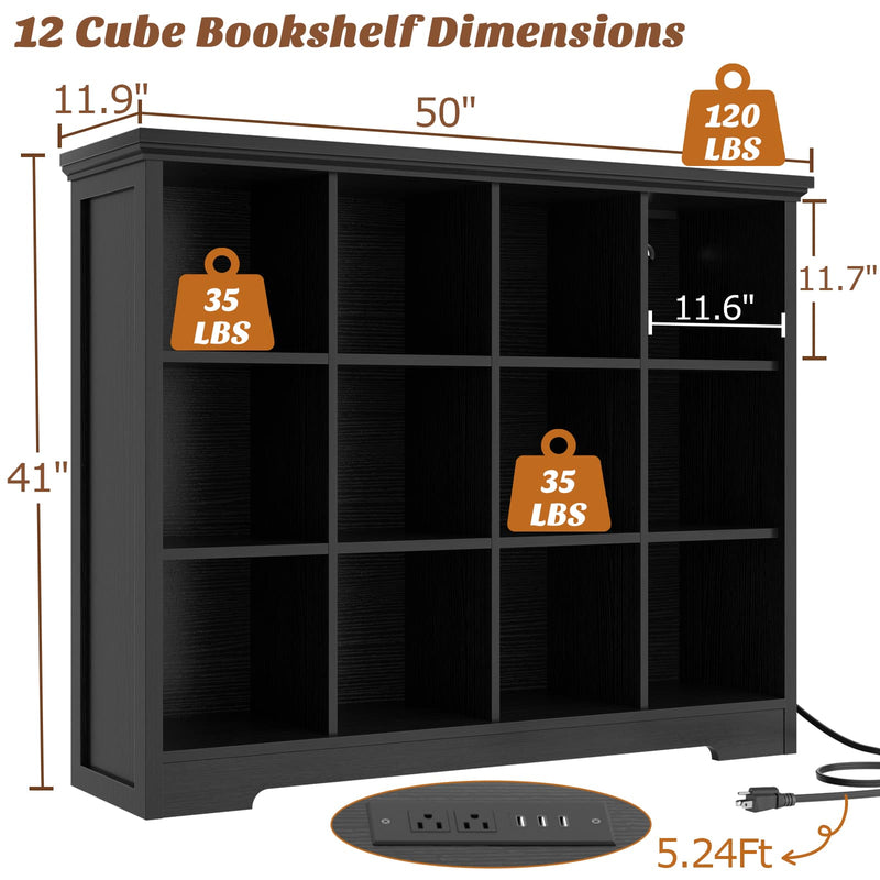 12-Cube Organizer Bookcase with Charging Station