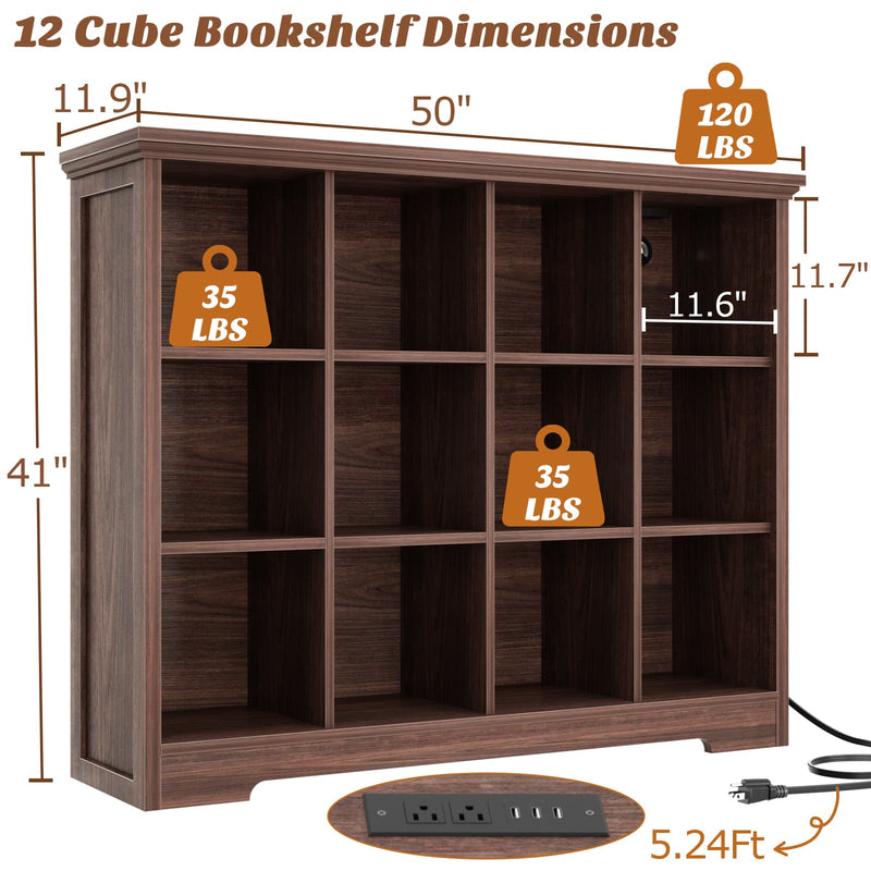 12-Cube Organizer Bookcase with Charging Station