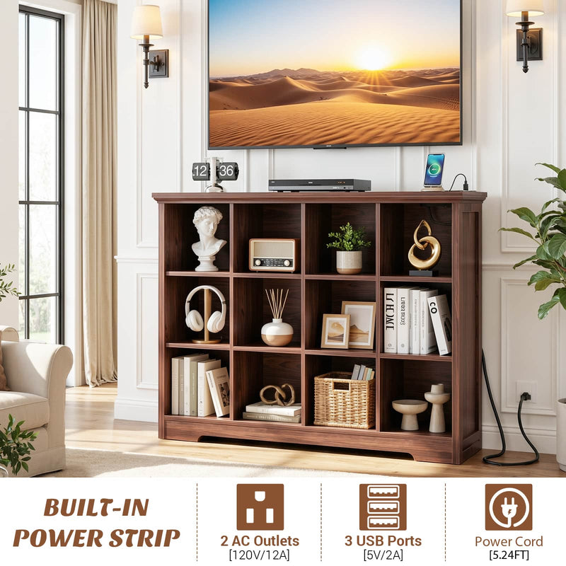 12-Cube Organizer Bookcase with Charging Station