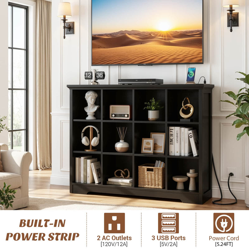 12-Cube Organizer Bookcase with Charging Station
