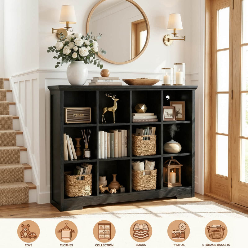 12-Cube Organizer Bookcase with Charging Station