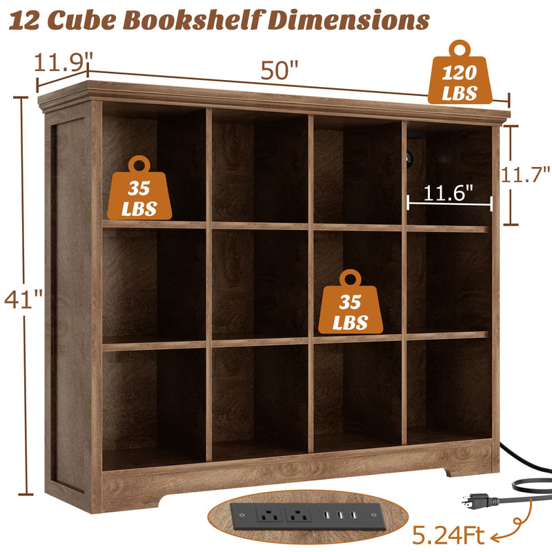 12-Cube Organizer Bookcase with Charging Station