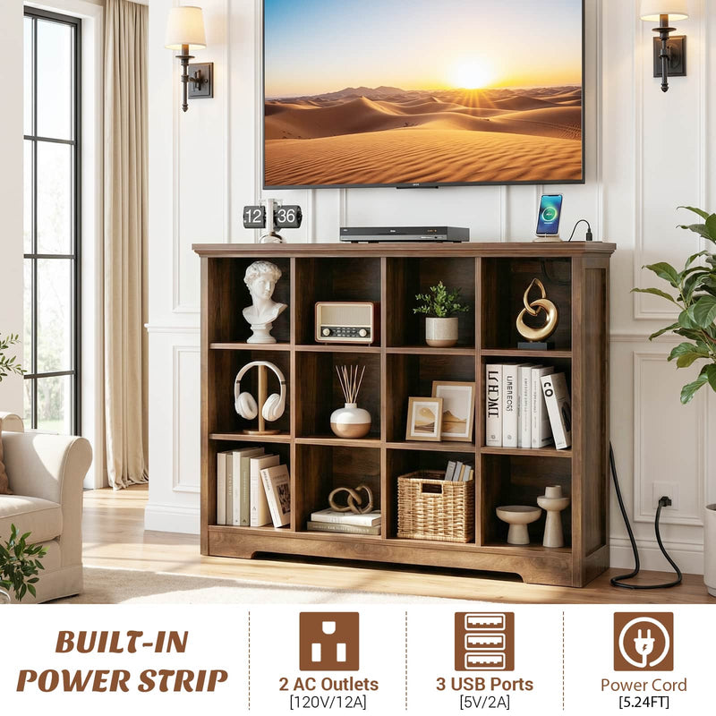 12-Cube Organizer Bookcase with Charging Station