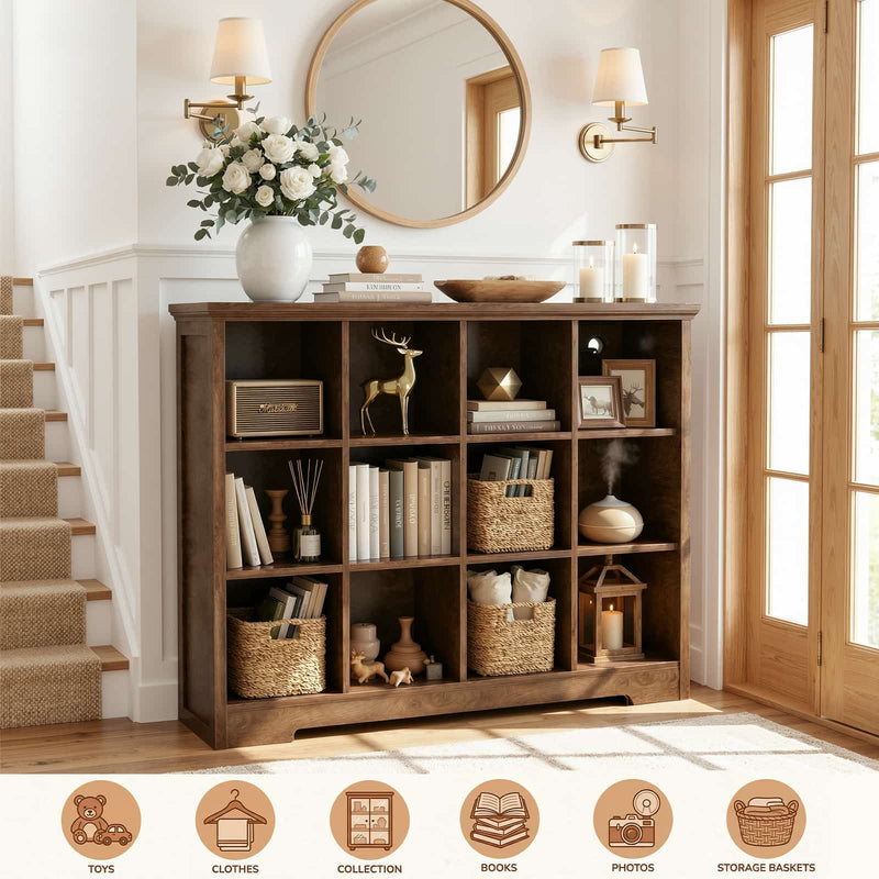 12-Cube Organizer Bookcase with Charging Station