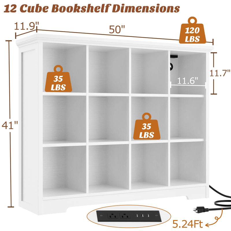 12-Cube Organizer Bookcase with Charging Station