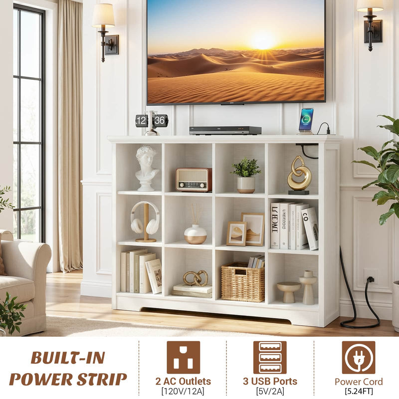12-Cube Organizer Bookcase with Charging Station