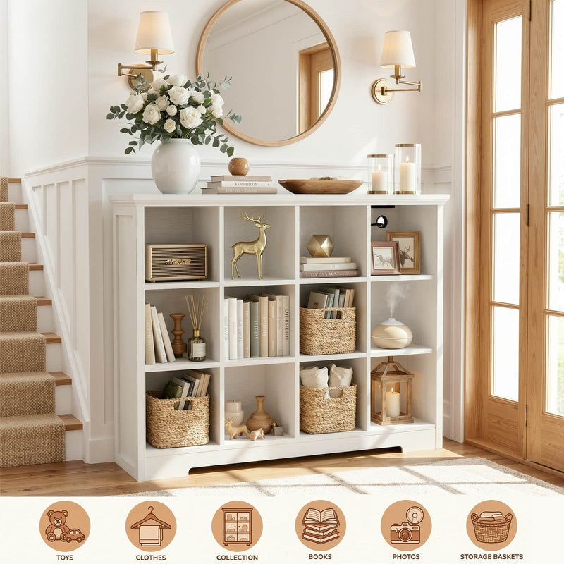 12-Cube Organizer Bookcase with Charging Station