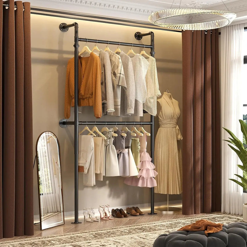 3.5 - 13 FT Wall Mounted Industrial Metal Pipe Clothing Rack, Reversible