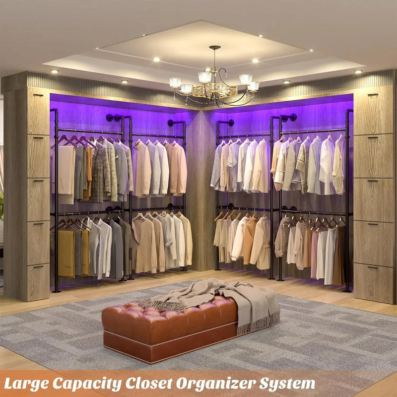 3.5 - 13 FT Wall Mounted Industrial Metal Pipe Clothing Rack, Reversible