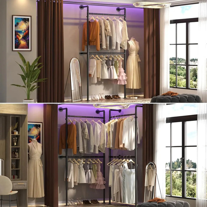 3.5 - 13 FT Wall Mounted Industrial Metal Pipe Clothing Rack, Reversible