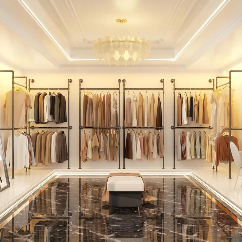 3.5 - 13 FT Wall Mounted Industrial Metal Pipe Clothing Rack, Reversible