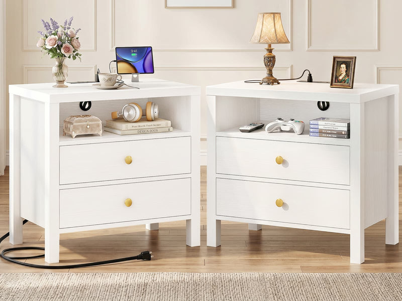 23.6'' Nightstand with Charging Station and Drawers Set of 2