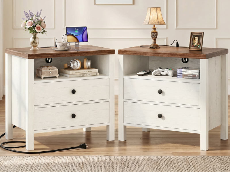 23.6'' Nightstand with Charging Station and Drawers Set of 2