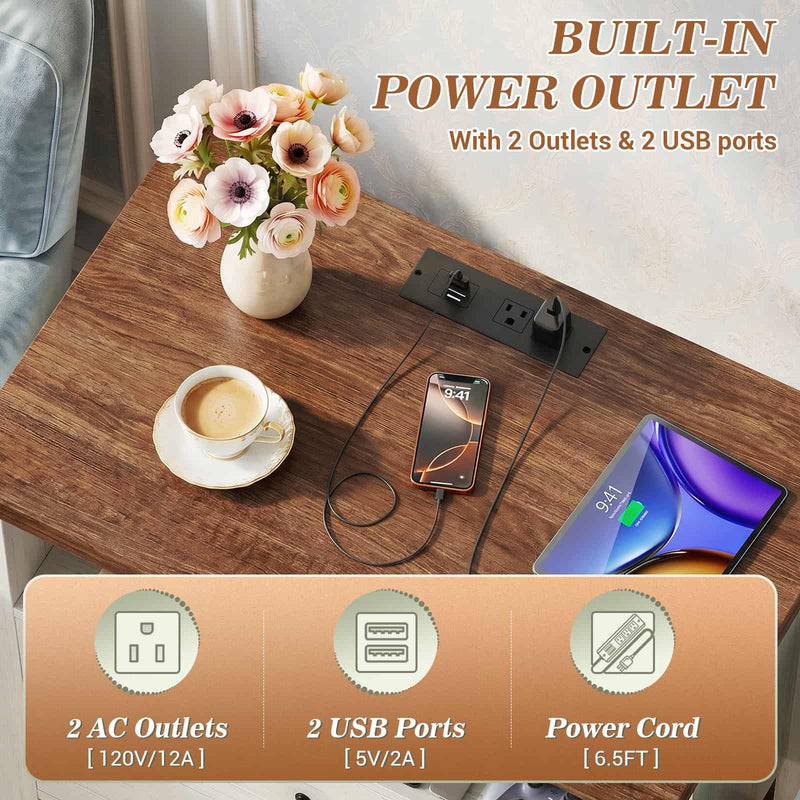 23.6'' Nightstand with Charging Station and Drawers Set of 2