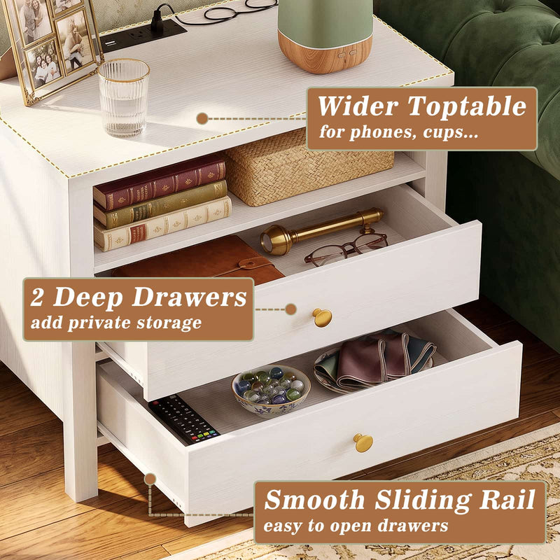 23.6'' Nightstand with Charging Station and Drawers Set of 2