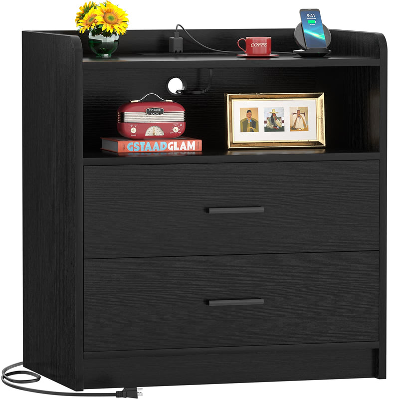 23.6'' W Nightstand with Charging Station and 2 Drawers