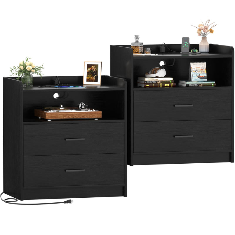 23.6'' W Nightstand with Charging Station and 2 Drawers