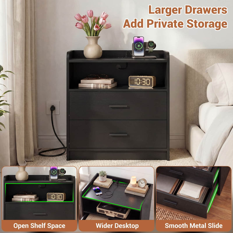 23.6'' W Nightstand with Charging Station and 2 Drawers