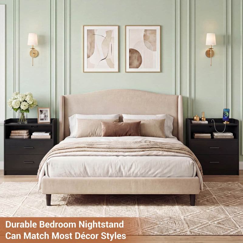 23.6'' W Nightstand with Charging Station and 2 Drawers
