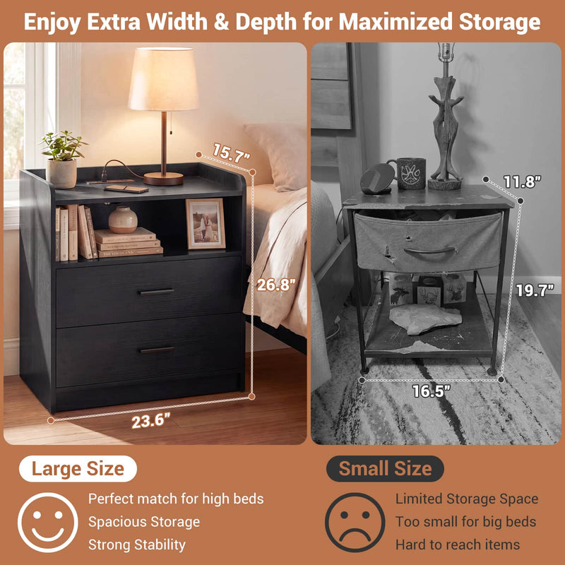 23.6'' W Nightstand with Charging Station and 2 Drawers