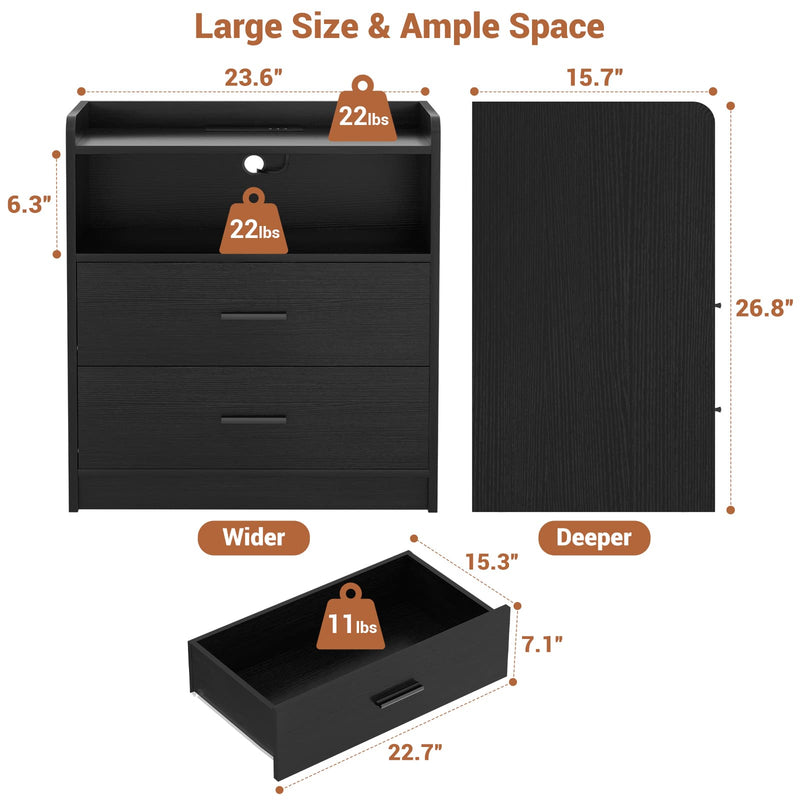 23.6'' W Nightstand with Charging Station and 2 Drawers