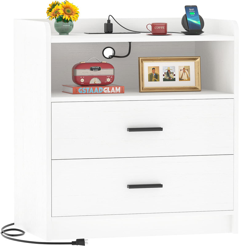 23.6'' W Nightstand with Charging Station and 2 Drawers