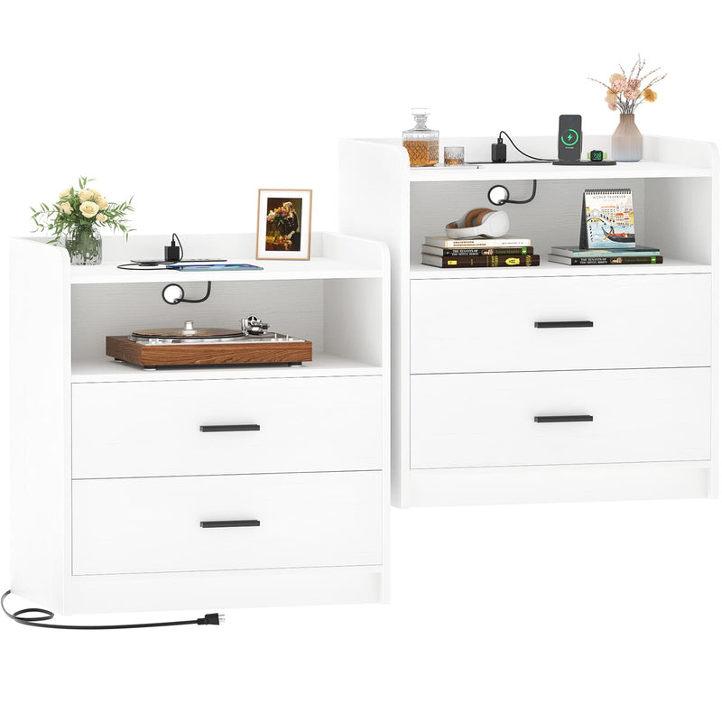23.6'' W Nightstand with Charging Station and 2 Drawers