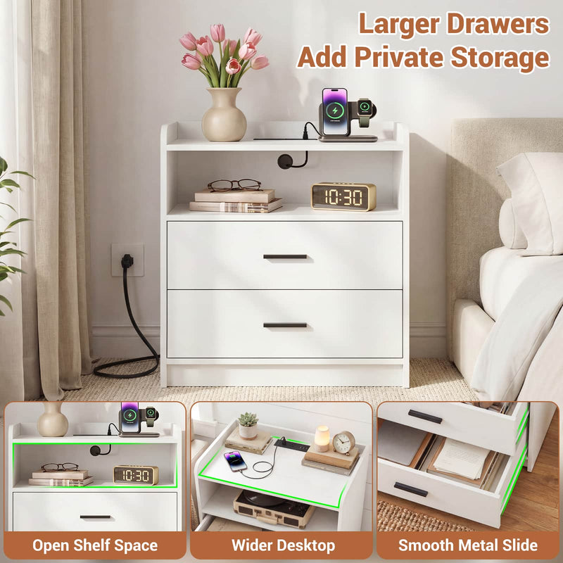 23.6'' W Nightstand with Charging Station and 2 Drawers