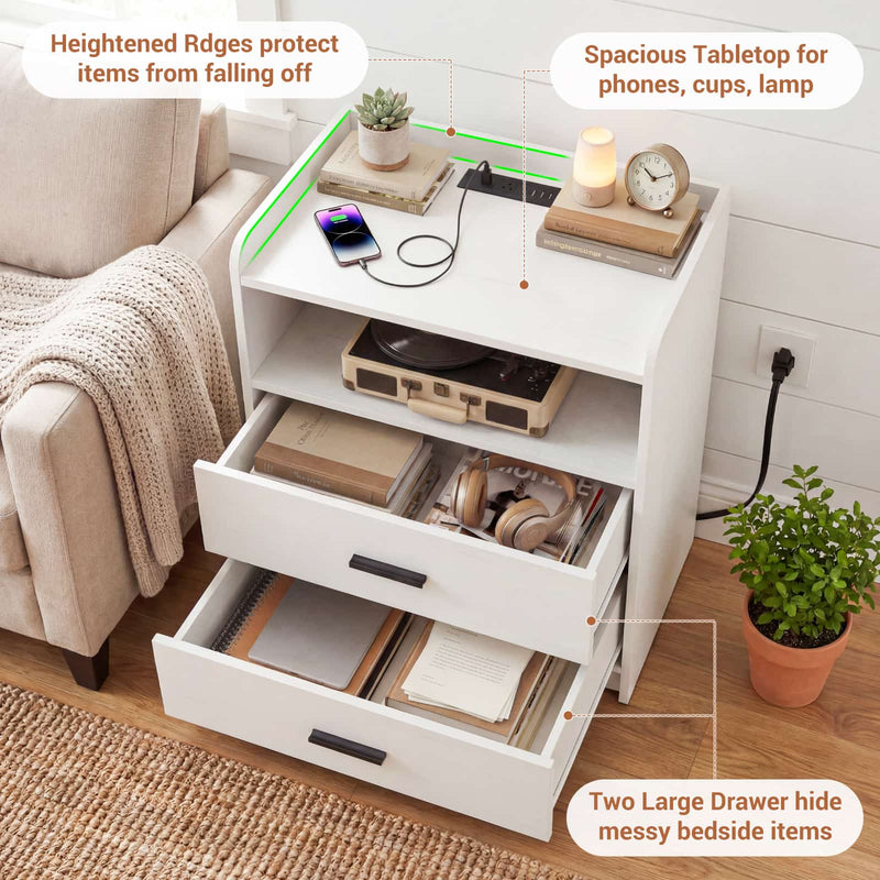 23.6'' W Nightstand with Charging Station and 2 Drawers