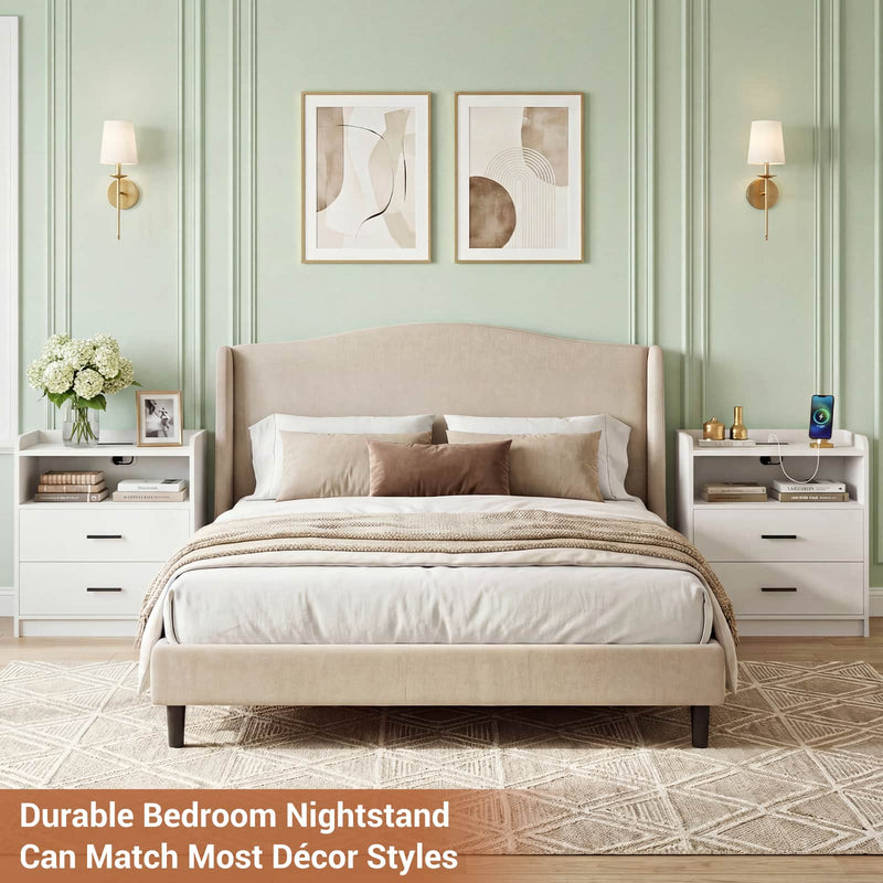23.6'' W Nightstand with Charging Station and 2 Drawers