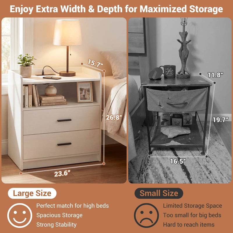 23.6'' W Nightstand with Charging Station and 2 Drawers