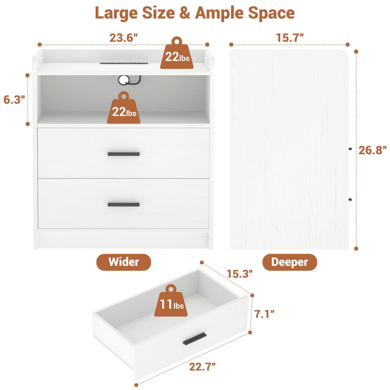23.6'' W Nightstand with Charging Station and 2 Drawers