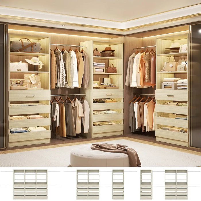 8.5-11.5Ft Wood Closet Organizer System with 12 Drawers and 4 Hanging Rods