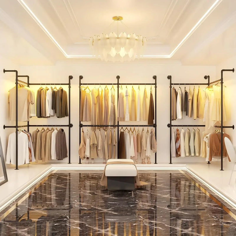 3.5 - 13 FT Wall Mounted Industrial Metal Pipe Clothing Rack, Reversible