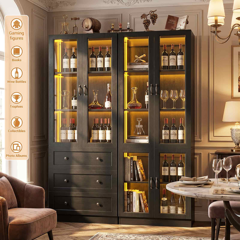 80" Tall Bookcase with Drawers and Glass Doors