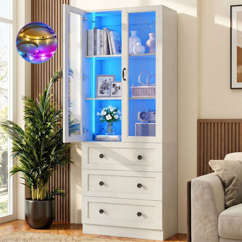 80" Tall Bookcase with Drawers and Glass Doors