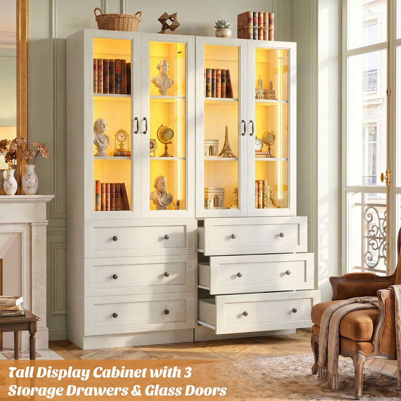 80" Tall Bookcase with Drawers and Glass Doors