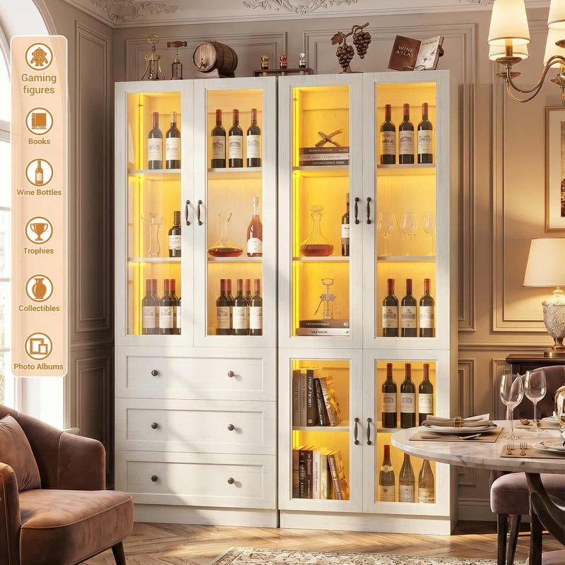 80" Tall Bookcase with Drawers and Glass Doors