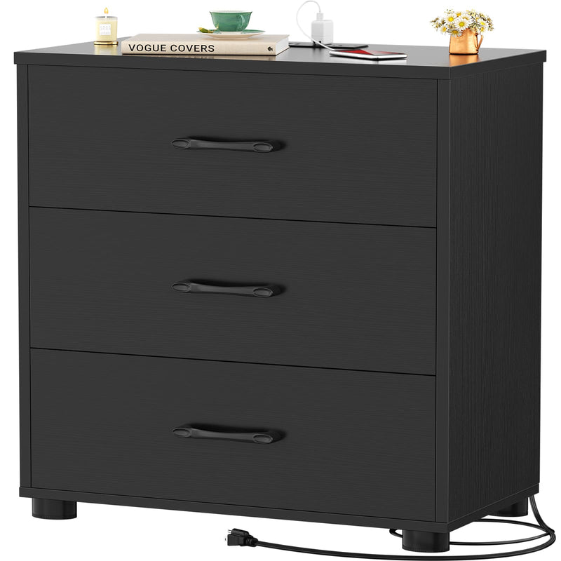 Night Stand with Charger Station, 21.7'' Wider Nightstands with 3 Wooden Drawers