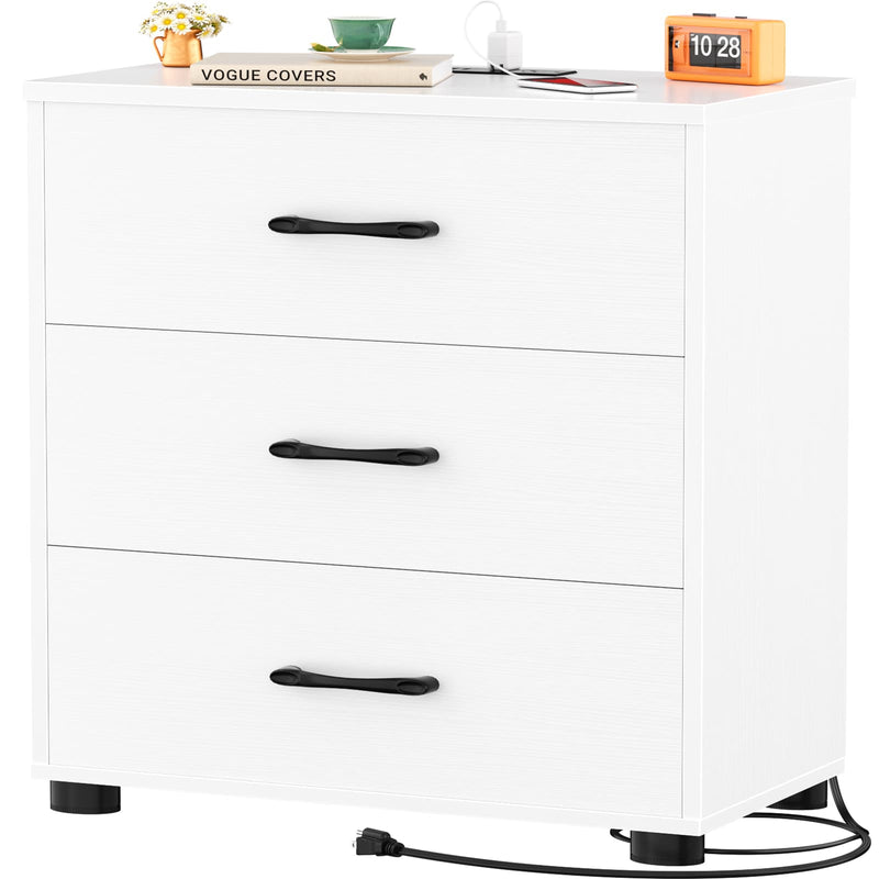 Night Stand with Charger Station, 21.7'' Wider Nightstands with 3 Wooden Drawers