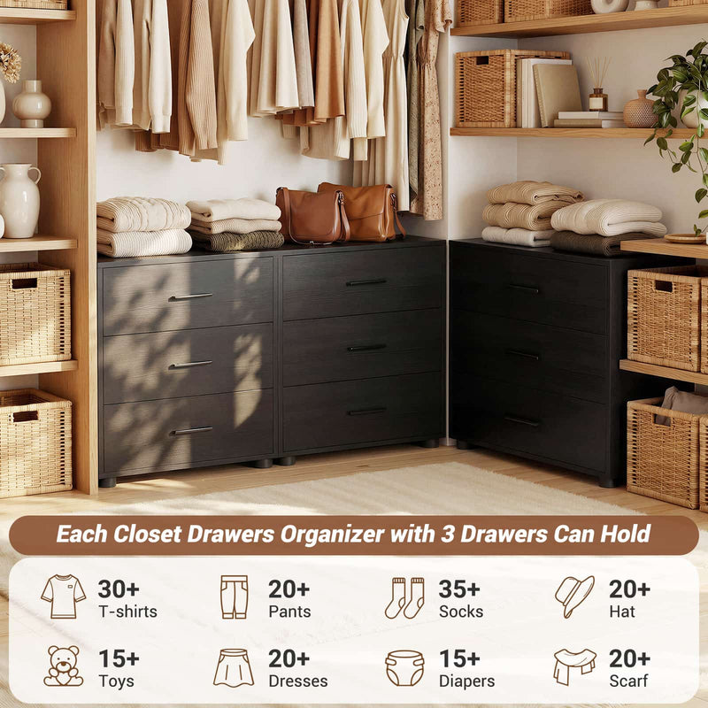 21.7" Closet Drawers, Wood Closet Organizers and Storage with 3 Drawers