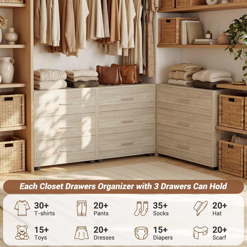 21.7" Closet Drawers, Wood Closet Organizers and Storage with 3 Drawers