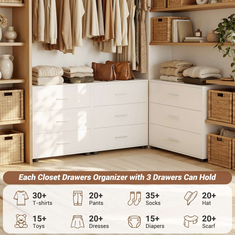 21.7" Closet Drawers, Wood Closet Organizers and Storage with 3 Drawers