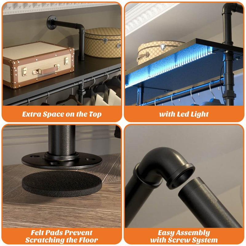 Industrial Pipe Clothing Rack, Reversible L Shaped Clothing Rack for Bedroom, 114.8''W x 82.2''H