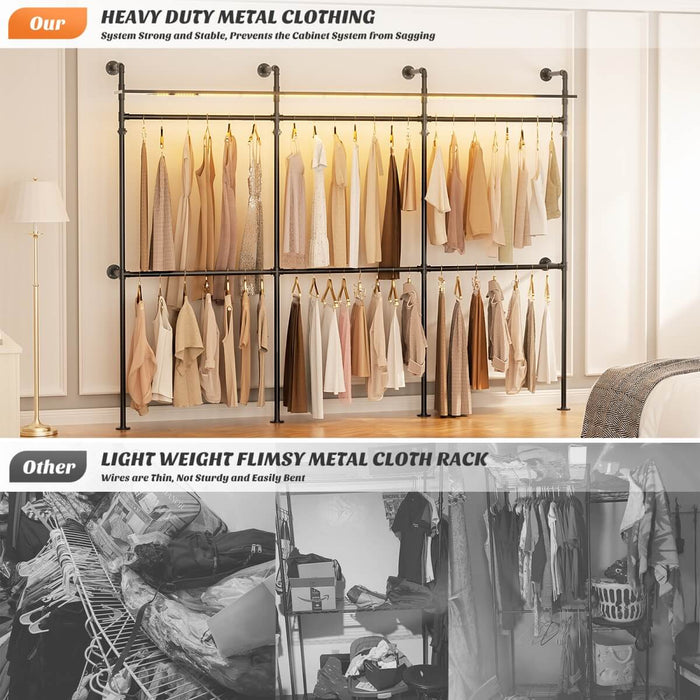 Industrial Pipe Clothing Rack, Reversible L Shaped Clothing Rack for Bedroom, 114.8''W x 82.2''H