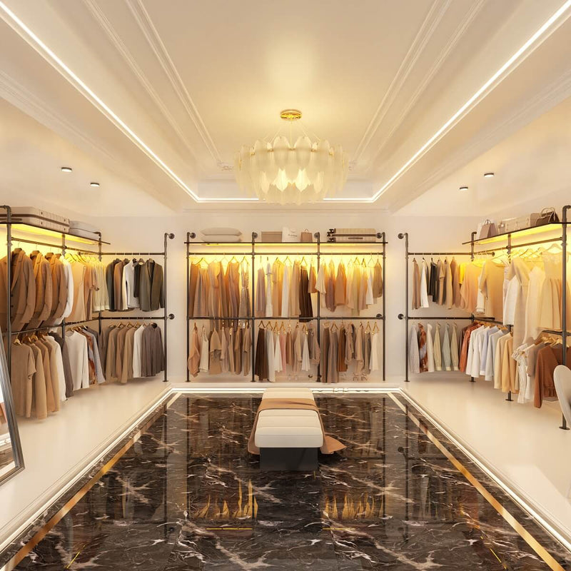 Industrial Pipe Clothing Rack, Reversible L Shaped Clothing Rack for Bedroom, 114.8''W x 82.2''H