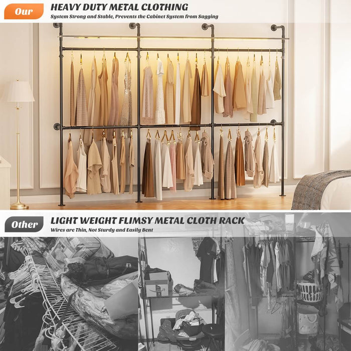 Industrial Pipe Clothing Rack, Reversible L Shaped Clothing Rack for Bedroom, 114.8''W x 82.2''H